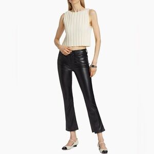 MOTHER The Insider Ankle Black Leather Pants In Faux Show